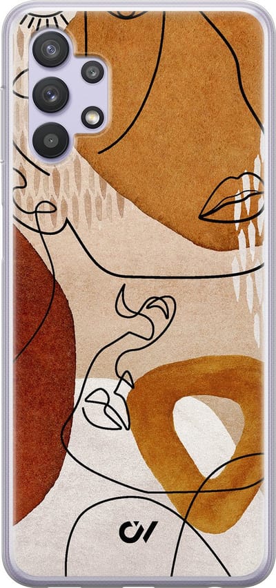 Hoesje geschikt voor Samsung Galaxy A32 5G - Abstract Shape Faces - - Bruin - Soft Case Telefoonhoesje - TPU Back Cover - Casevibes