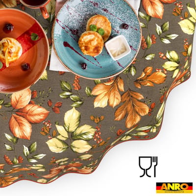 ANRO Tafelkleed Herfstbladeren Bruin Ovaal 160x140cm Met sierband Afwasbaar Waterafstotend