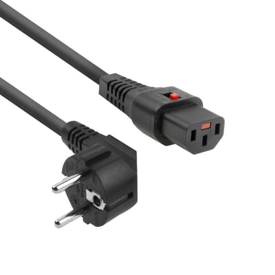 ACT Netsnoer Schuko CEE 7/7 male (haaks) - C13 IEC Lock zwart 2 m, EL182S AK5040