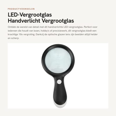 Dailygoods- Vergrootglas 10x Verlichting - Handverlicht Vergrootglas - Optisch Glas - ABS-Materiaal - Slagvast - 18 LED-lampkralen - Leesvergrootglas