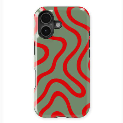 DripCase Curvy Lines Hoesje geschikt voor iPhone 16 | Backcover met Mag | Design Tough Case geschikt voor iPhone 16 Crimson Terrain