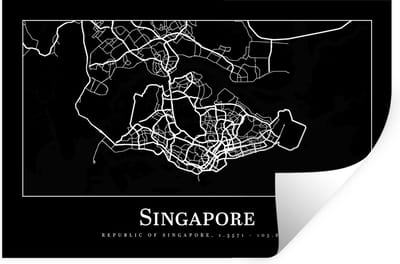 Muurstickers - Sticker Folie - Singapore - Kaart - Plattegrond - Stadskaart - 30x20 cm - Plakfolie - Muurstickers Kinderkamer - Zelfklevend Behang - Zelfklevend behangpapier - Stickerfolie