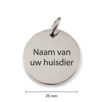 Gepersonaliseerde RVS Dierenpenning / Naamplaatje voor Huisdier – Hondenpenning en Kattenpenning met Naam, Telefoonnummer en Adres – Ronde Penning 25 mm met Dubbelzijdige Gravure – Zilverkleurig