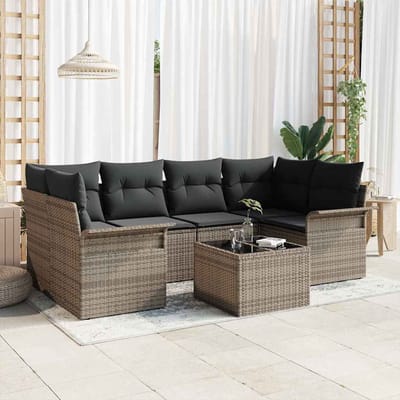 vidaXL Tuinbank Set met kussen 7 pcs Grijs 55 x 55 x 37 cm poly rattan