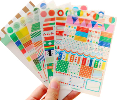 Kawaii Journal Stickers - 6 vel - Kleine gekleurde transparante stickertjes voor agenda, scrapbooking, kalender etc.