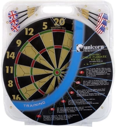 Doeldoos - UNICORN - Gevlokt 43 cm met 6 vleugel darts