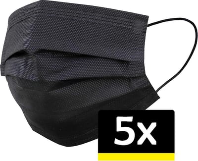 Mondkapje Zwart Wegwerp - Mondmasker Wegwerp - Mondkapje Wegwerp Zwart - Mondkapjes Wegwerp Zwart - 5 Stuks