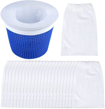 Zwembad Skimmer Sokken - 24stuks -13 × 22cm - Filterzakken voor Skimmer Mand - Vangt Bladeren en Vuile Deeltjes - Geschikt voor Boven- en Inground Zwembaden - Wit