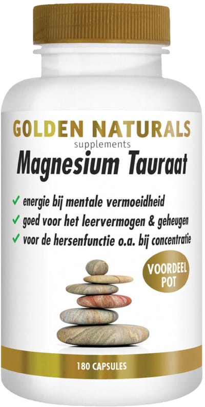 Golden Naturals Magnesium Tauraat - 2 x 180 vegacapsules - Voordeelverpakking