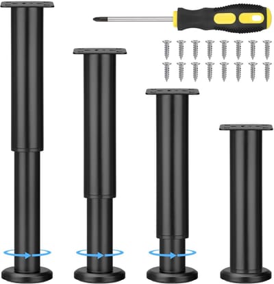 Dailygoods- Meubelpoten Zwart - Verstelbaar 18-30 cm - Set van 4 - Zwaar Belastbaar - Metalen Vervangende Steunpoten - Inclusief 16 Schroeven - Meubelvoeten