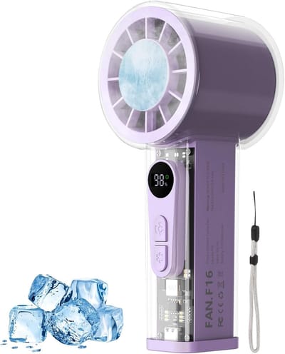 Draagbare mini-ventilator met turbofunctie - 3000mAh oplaadbare batterij - 6 instelbare snelheden - Transparant ontwerp - Geschikt voor reizen, buitenactiviteiten en kantoorgebruik - Paars