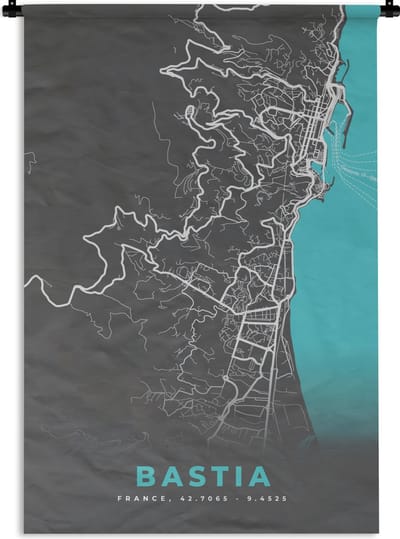 Wandkleed - Wanddoek - Kaart - Bastia - Plattegrond - Plattegrond - Stadskaart - 120x180 cm - Wandtapijt