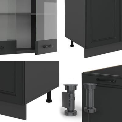 Vicco R-Line Complete keukeneenheid – 300 cm met hoge kast, WB Antraciet Antraciet landhuis/antraciet