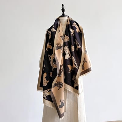 Retro Paardenprint Kasjmier Sjaal Herfst Winter Dik Warm Luxe Designer Sjaal Wrap Poncho Echarpe Pashmina Bufanda black