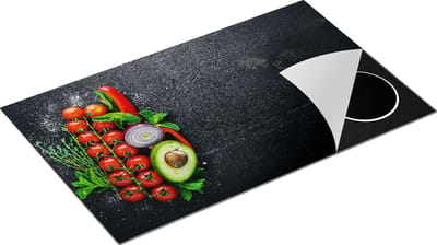 Chefcare Inductie Beschermer Groente op Zwart Hout - Groentes - 85x50 cm - Afdekplaat Inductie - Kookplaat Beschermer - Inductie Mat