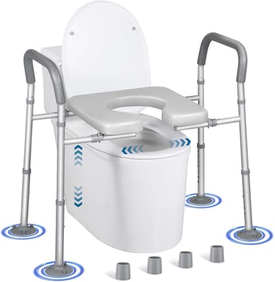 Verstelbare Toiletverhoger met Armsteunen - Hoogte en Breedte Instelbaar - Tot 227 kg Draagvermogen - Voor Senioren en Revalidatie - Grijs