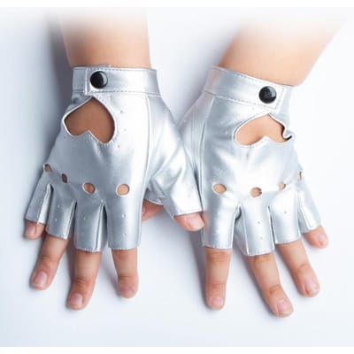Nachtclub Paaldans Prestatiehandschoenen Vrouwelijke Patent Leer Half Vingerig Ster Jurk PU Imitatie Leer Perzik Hart Stud Straatdans 18cm-20cm gray