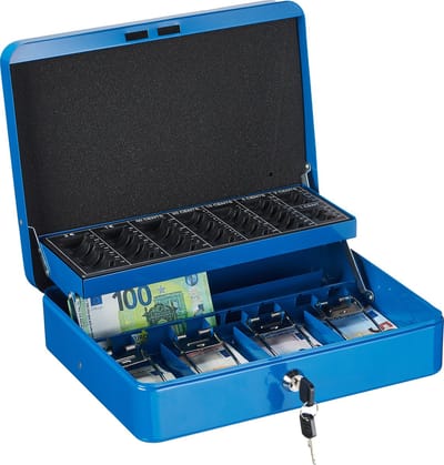 geldkistje met slot - met sleutel - ijzer - 8,5 x 30,5 x 24,5 cm - geldkluis - zilver