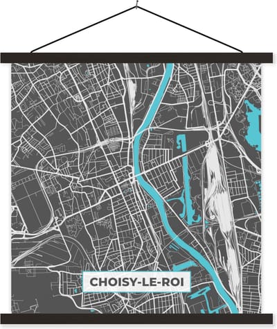 Posterhanger incl. Poster 60x60 cm - Schoolplaat - Stadskaart - Frankrijk - Kaart - Plattegrond - Coisy-le-Roi - Textielposter - Zwarte latten - Stadskaart