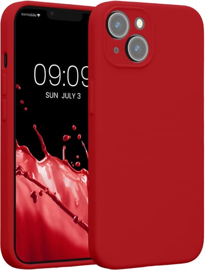 kwmobile telefoonhoesje geschikt voor Apple iPhone 14 - TPU backcover met siliconen coating - Smartphone case in rabarber rood