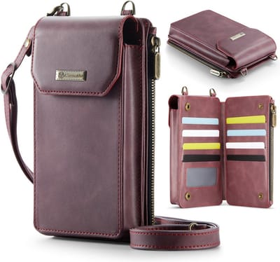 CaseMe Me40 Crossbody Telefoontasje met Kaarthouder en Koord - Universele Smartphone Case - Bordeaux