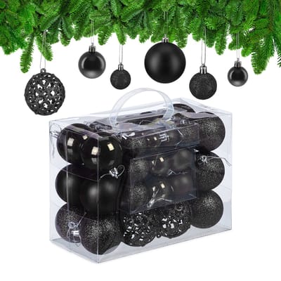 kerstballen - set van 50 - onbreekbaar - plastic - ∅ 3, 4 & 6 cm - zwart