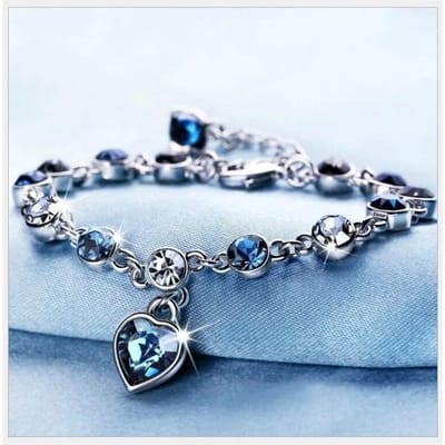 Dames Zilverkleur Geluksarmband Vrouwelijk Blauw Kristal Hart Bedel Pulseras Armband Bruids Bruiloft Verloving Fijne Sieraden Cadeau gray