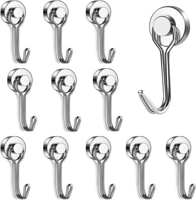 12 Stuks Magnetische Haakjes met 180 Graden Rotatie, Kleine Magnetische Haakjes voor Koelkast en Metaalwand, Sterke Neodymium Magneten
