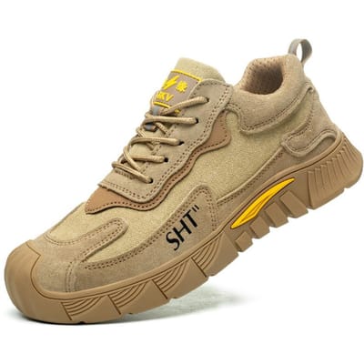 Chaussures de travail pour hommes, chaussures de travail respirantes en acier Baotou, anti-écrasement et anti-perçage, chaussures de travail antidérapantes 46 beige