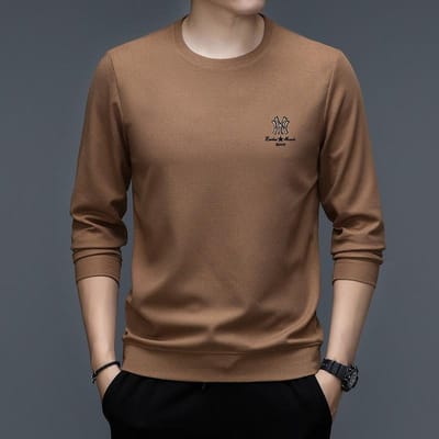 Lente en Herfst Nieuwe Stijl Wafel Sweatshirt voor Jonge Mannen, Warm en Knap Effen Kleur Geprint Longsleeve T-shirt voor Mannen XXXXL