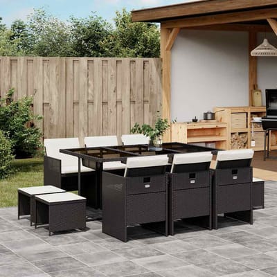 vidaXL - 11-delige - Tuinset - met - kussens - poly - rattan - zwart