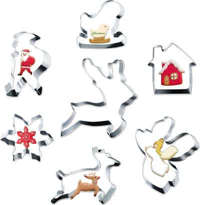 Koekjessnijders Kerstset 7 Stuks - Roestvrij Staal, Rendier, Kerstman, Engel en Meer - Voor Koekjes, Taarten en Fondant