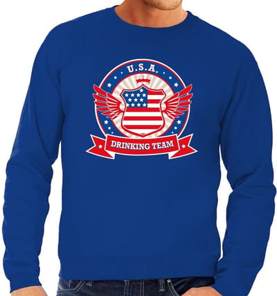 Blauw USA drinking team sweater blauw heren - Amerika kleding S