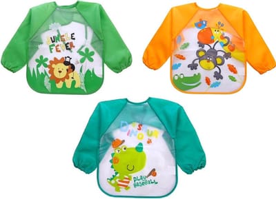 3 Stuks - Baby Slabbetjes met Mouwen - Aapje Leeuw Giraf - Waterproof - Waterdicht - Slab - Knutselschort - Leeftijd: 9 maanden - 2,5 jaar
