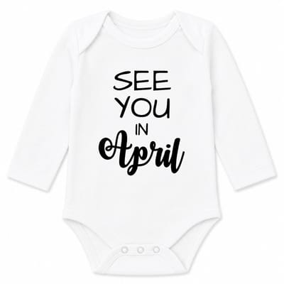 Baby Rompertje aankondiging zwangerschap Zwangerschapsaankondiging maand See you in April | Lange mouw | wit | maat 50/56 | Cadeau voor de liefste aanstaande oma en opa mama papa oom tante | Bekendmaking zwangerschap