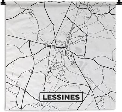 Wandkleed - Wanddoek - Stadskaart – Zwart Wit - Kaart – Lessines – België – Plattegrond - 180x180 cm - Wandtapijt