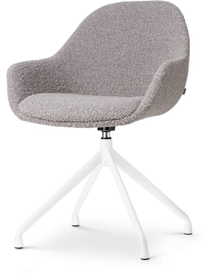 Nolon Nola-Mae Eetkamerstoel Draaibaar Bouclé Taupe - met Armleuning - Stof - Wit Onderstel - Design - Scandinavisch - Comfortabel