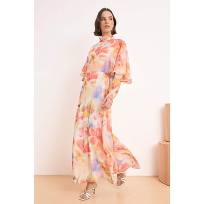Lange maxi-jurk met bloemenprint en A-lijn model voor dames, geschikt voor hijab.