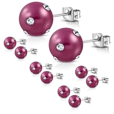 Oorbellen dames- Stalen pareloorbellen zirkonia steentjes - lila-10mm