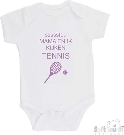 100% katoenen Romper "ssssstt... Mama en ik kijken tennis" Meisjes Katoen Wit/lila Maat 56/62