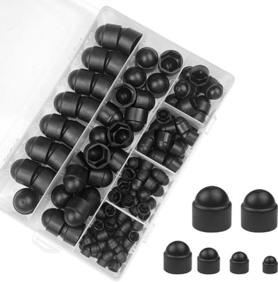 Dailygoods - Afdekdoppen - Nylon - Duurzaam - Zwart - Moerafdekkingen - 145 stuks - Geschikt voor M4-M12 - Zeskantmoeren