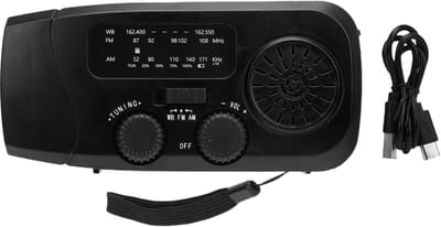 Dailygoods- Noodradio Solar Opwindbaar - Draagbare Radio - IPX3 Waterdicht - LED Zaklamp - 2000mAh Batterij - Geschikt voor Buitenkamperen - Weerradio