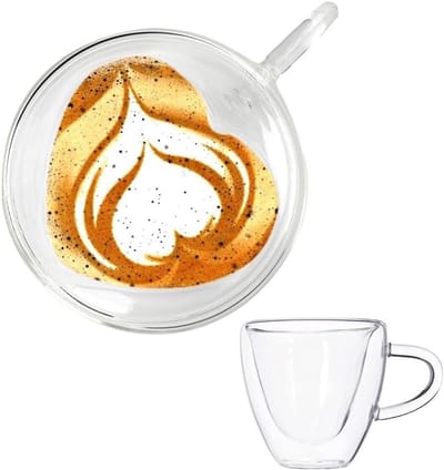 Dubbelwandige hartvormige latte macchiato glazen van borosilicaat, set van 2, ideaal voor koffie, thee en koude dranken, 250 ml