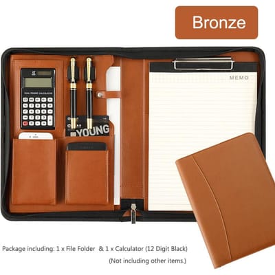 Handgemaakte A4 leren map contract conferentie clip map rits voor zakelijke briefpapier organizer klembord telefoonhouder black