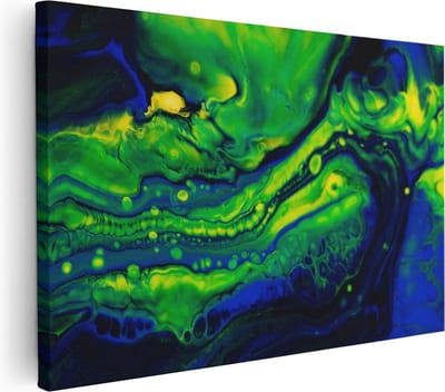 Artaza Canvas Schilderij Abstract - 90x60 cm - Wanddecoratie Groen - Muurdecoratie Geel - Schilderijen Op Canvas