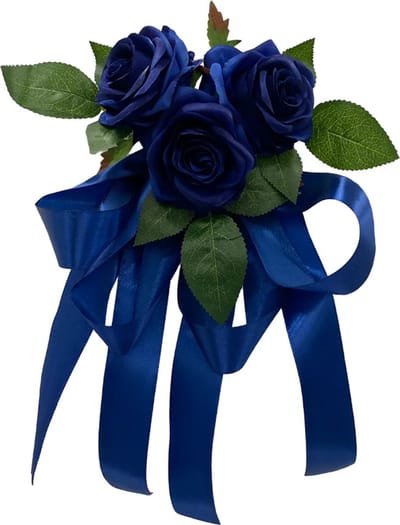 AUTODECO.NL - MIA ROYAL BLUE/ ROYAAL BLAUW Trouwauto Versiering Donker Blauwe Rozen met Linten 2 stuks - Bloemen op de Auto Bruiloft - Buitenspiegels Decoratie - Huwelijk - Bruiloft Decoratie - Versiering Spiegel Auto/ Autoversiering voor Volgauto's