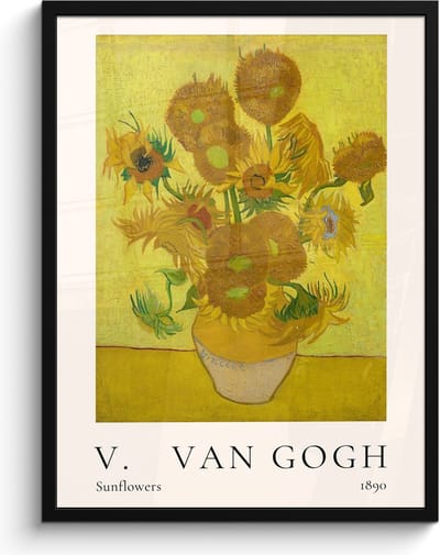 Poster in lijst - Fotolijst 60x80 cm - Posters - Vincent van Gogh - Sunflowers - Kunst - Oude meesters - Zonnebloemen - Posterlijst zwart - Decoratie - Wanddecoratie woonkamer - Muurdecoratie slaapkamer