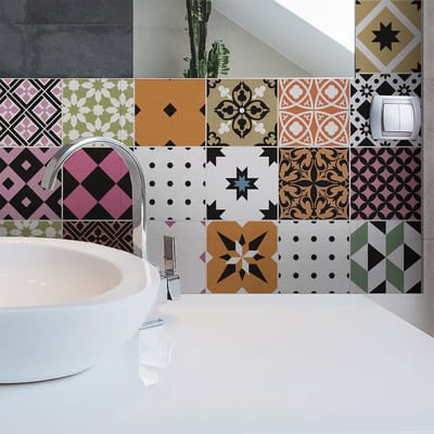 Zelfklevende tegelmuurstickers voor keuken en badkamer - 24 Vincinda Azulejos cementtegelstickers - 24 stickers 10x10cm