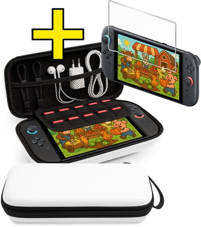 Hoes Geschikt voor Nintendo Switch 2 Case Hoesje Polsbandje Met Screenprotector - Bescherm Hoes Geschikt voor Nintendo Switch 2 Hoes Hard Cover - Wit