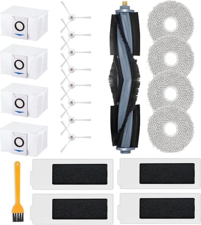 geschikt voor Ecovacs Deebot T20 OMNI / T20e OMNI, Stofzuiger Vervangingsonderdelen Accessoireset, 1 Hoofdborstel, 4 HEPA-filters, 4 Reinigingsdoeken, 4 Stofzakken, 8 Zijborstels, 1 Reinigingsborstel